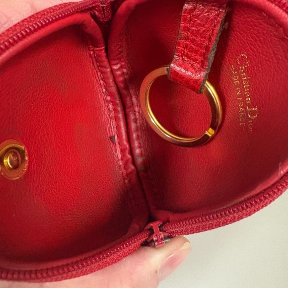 Christian Dior Authentic Red Leather Coin Purse with Key Ring - Picture 7 of 9